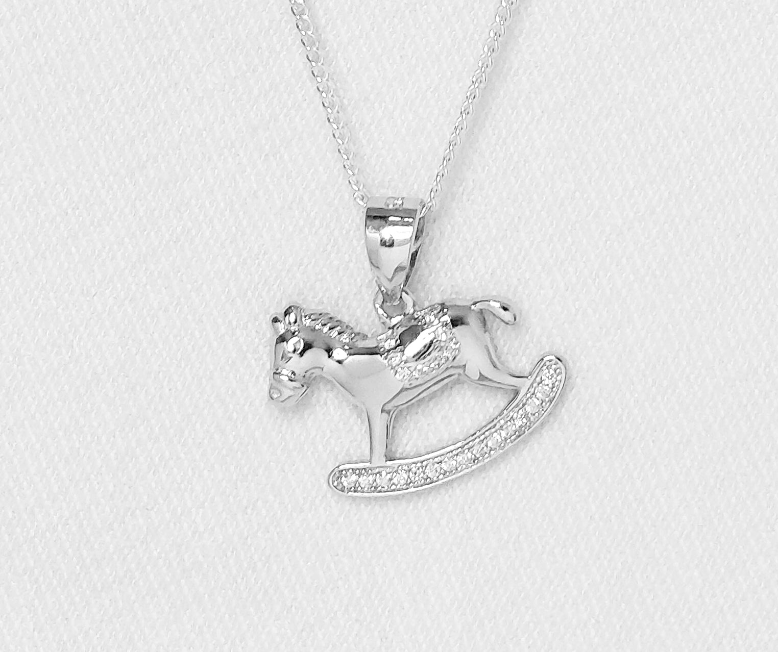 Sterling Silver Rocking Horse Pendant with Cubic Zirconia Stones