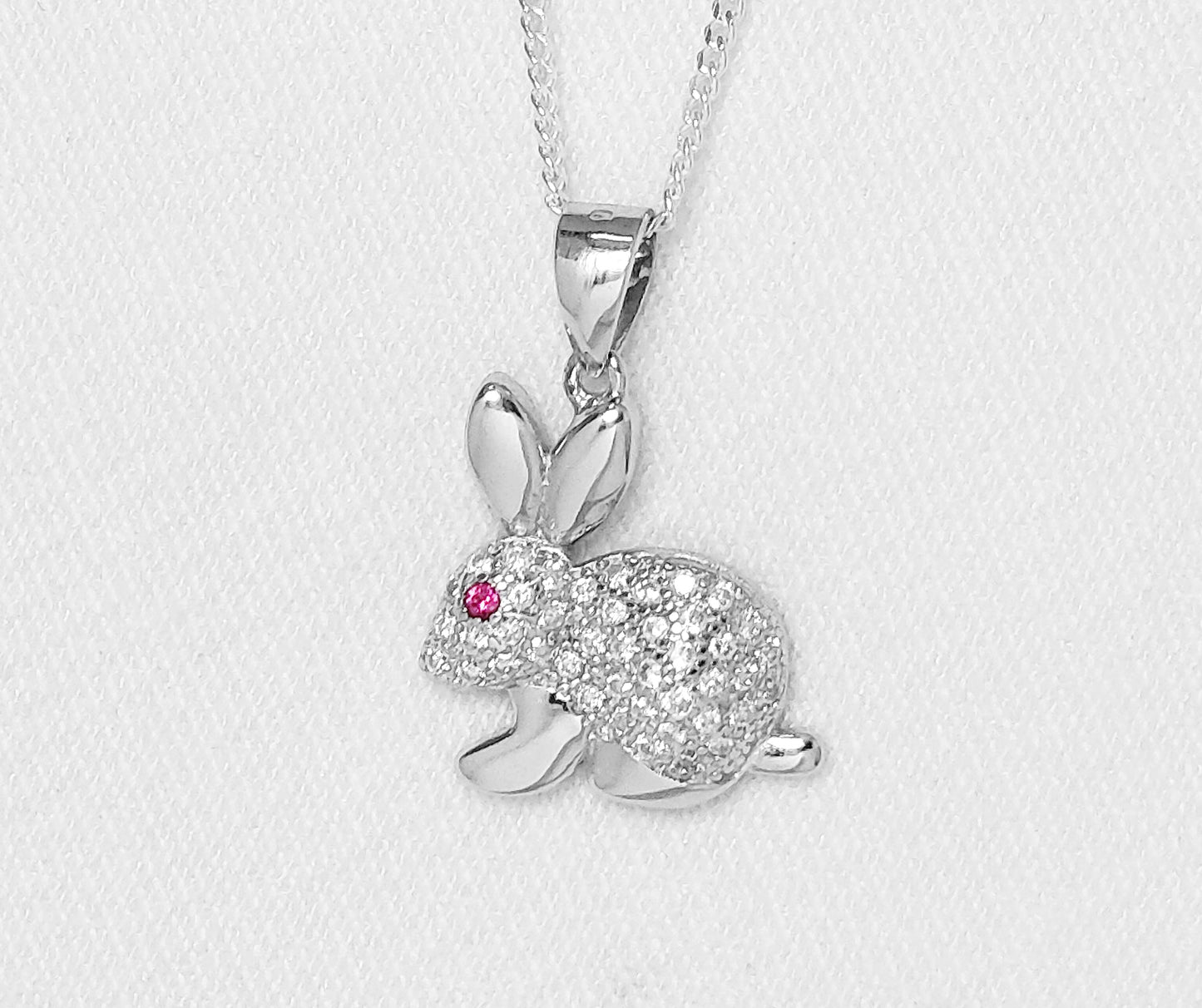 Sterling Silver Bunny Rabbit Pendant with Cubic Zirconia Stones