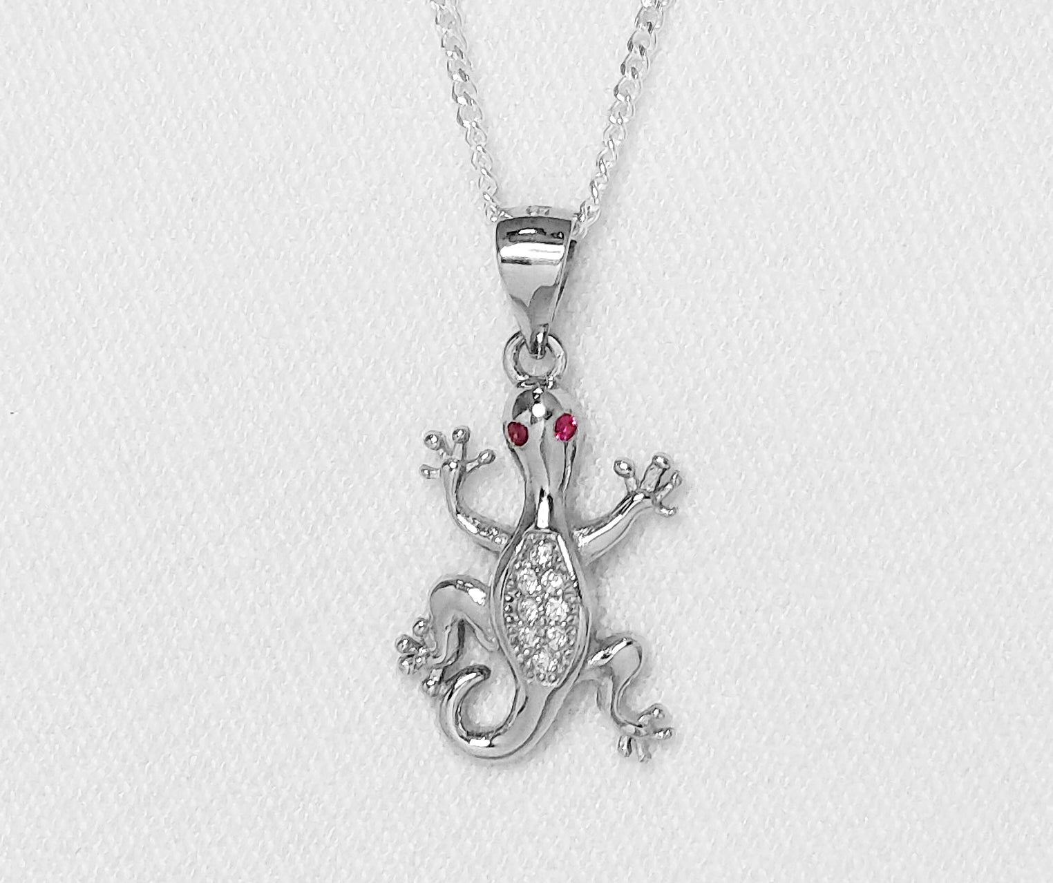 Sterling Silver Lizard Pendant with Cubic Zirconia Stones