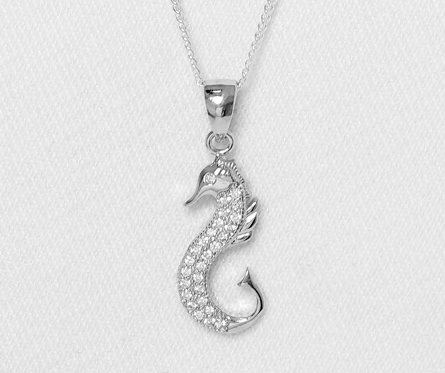 Sterling Silver Seahorse Pendant with Cubic Zirconia