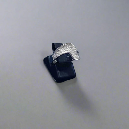 Sterling Silver Ring with Cubic Zirconia Stones - Wave Design 