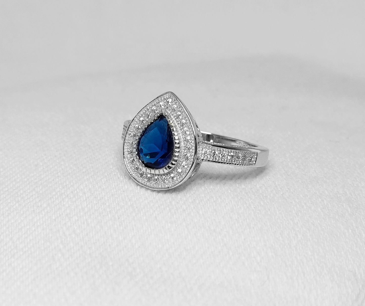 Cubic Ring - Sterling Silver  with Blue Cubic Zirconia Stone