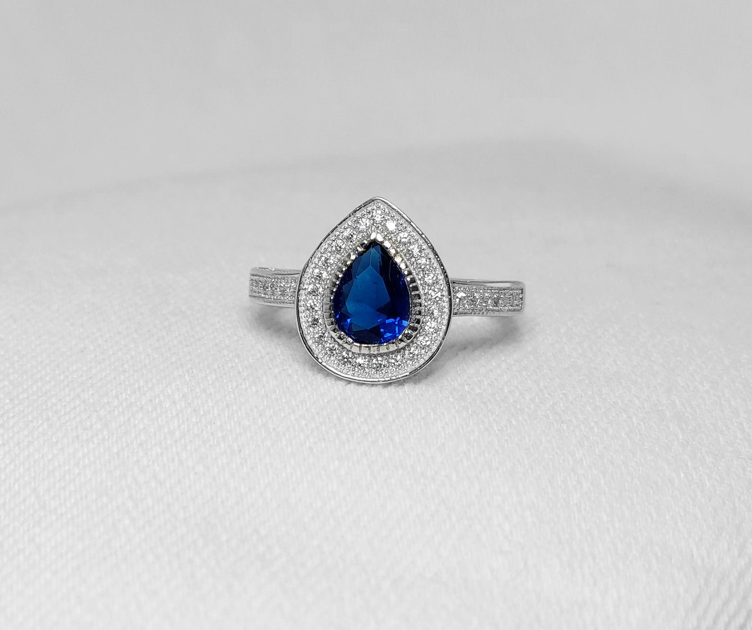 Cubic Ring - Sterling Silver  with Blue Cubic Zirconia Stone