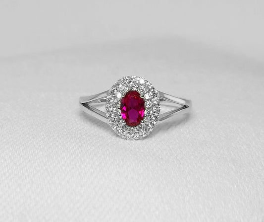 Cubic Ring - Sterling Silver - Cerise Pink
