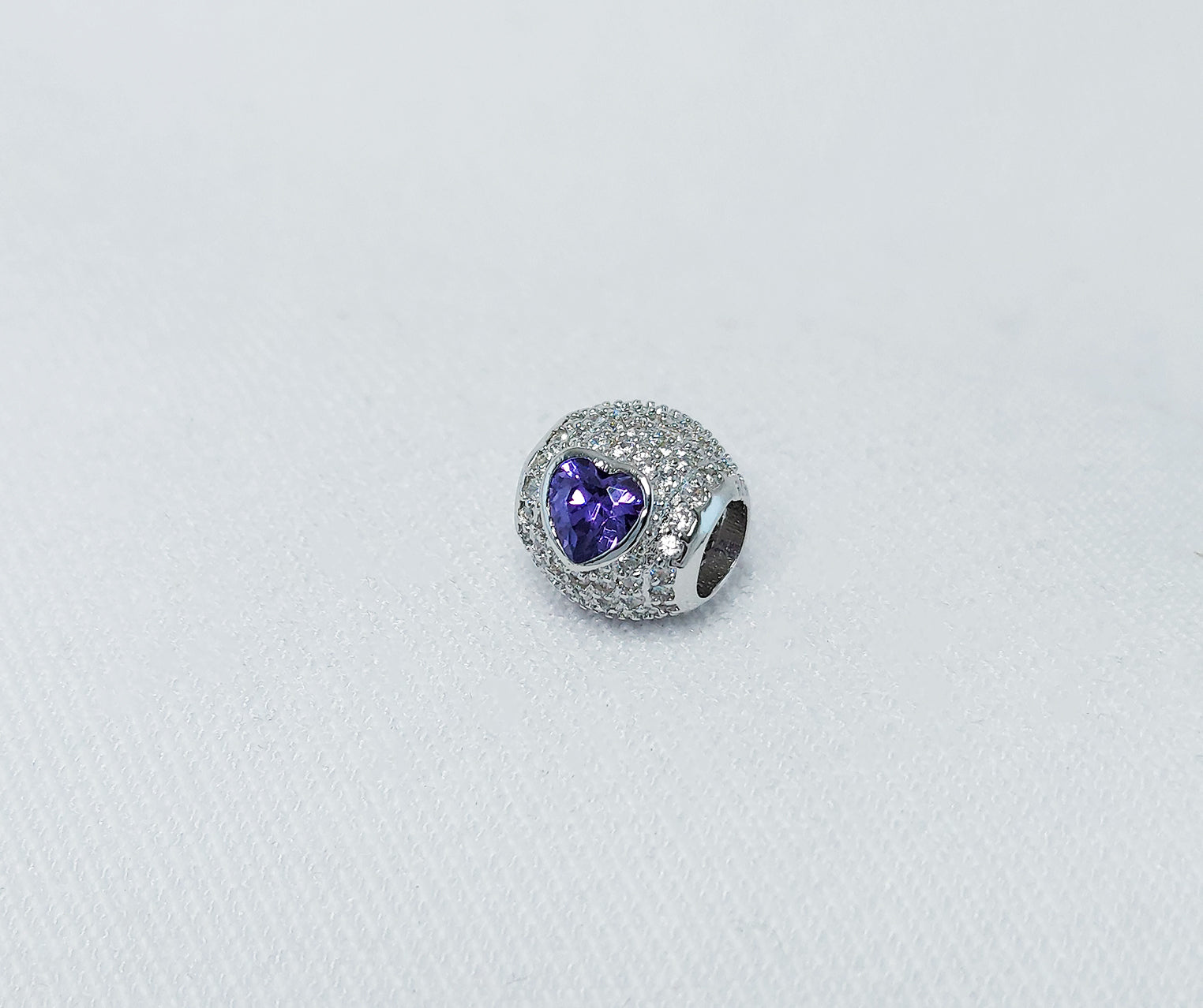 Sterling Silver Charm Bead with Cubic Zirconia Stones