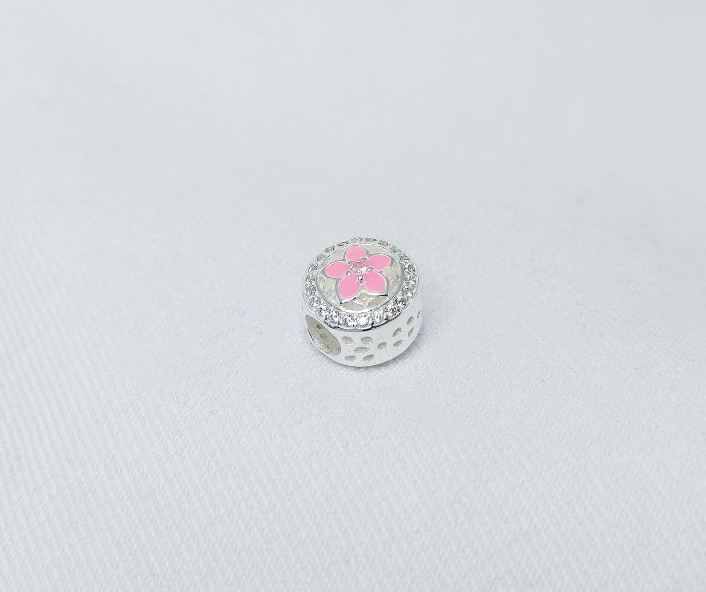Sterling Silver Charm Bead with Cubic Zirconia Stones