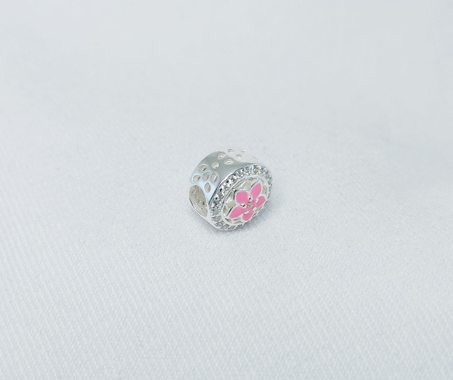 Sterling Silver Charm Bead with Cubic Zirconia Stones