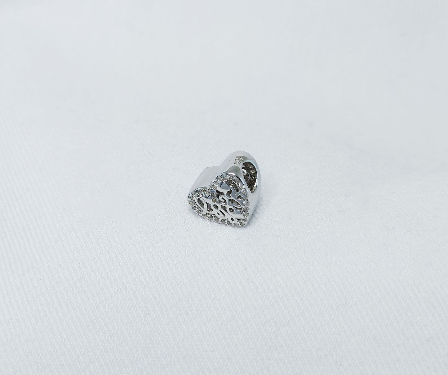 Sterling Silver Charm Bead with Cubic Zirconia Stones