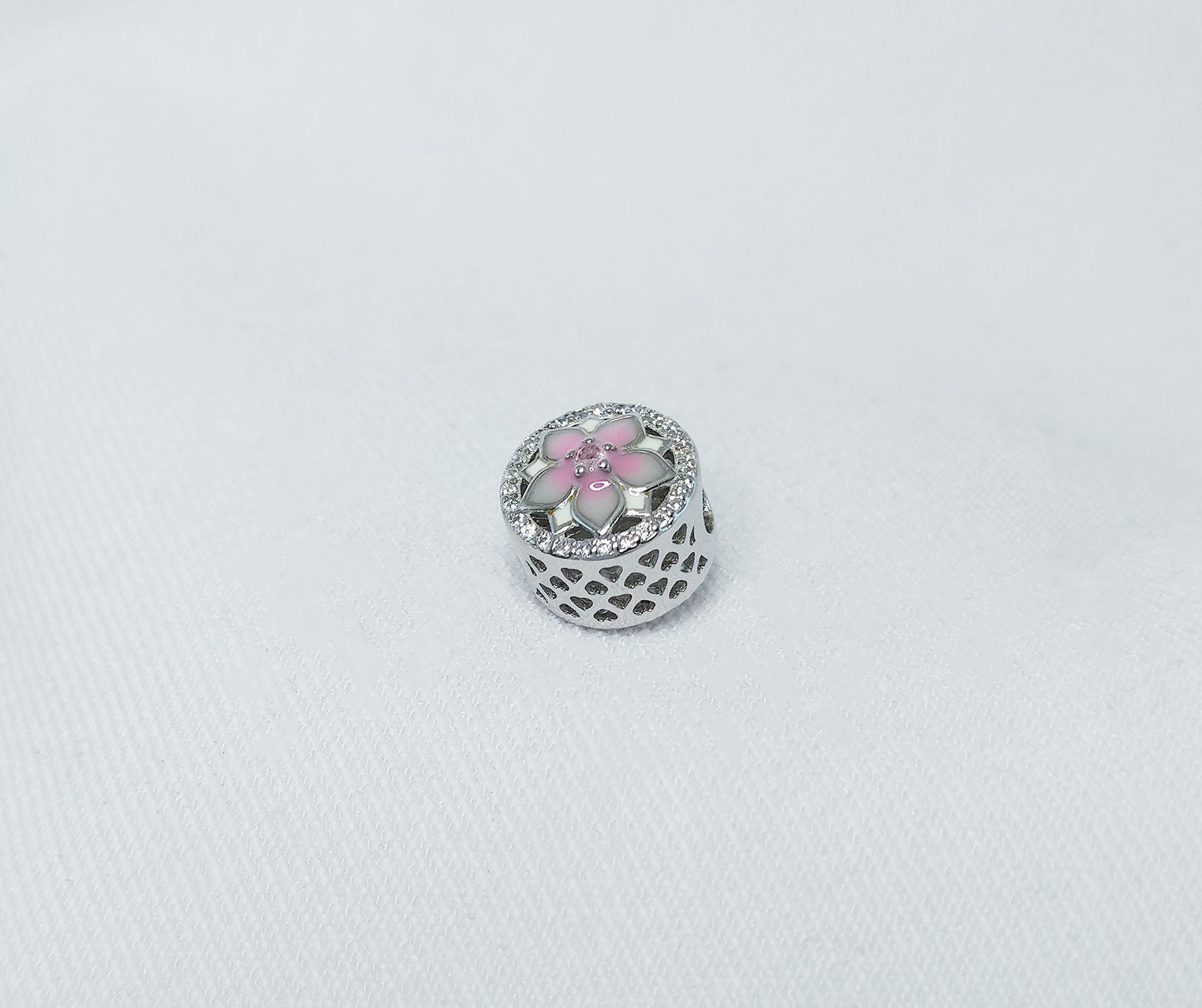 Sterling Silver Charm Bead with Cubic Zirconia Stones