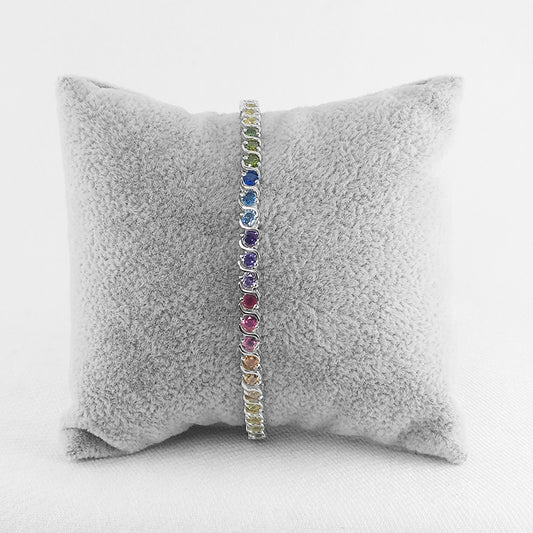 Sterling silver tennis bracelet - rainbow coloured cubic zirconia stones