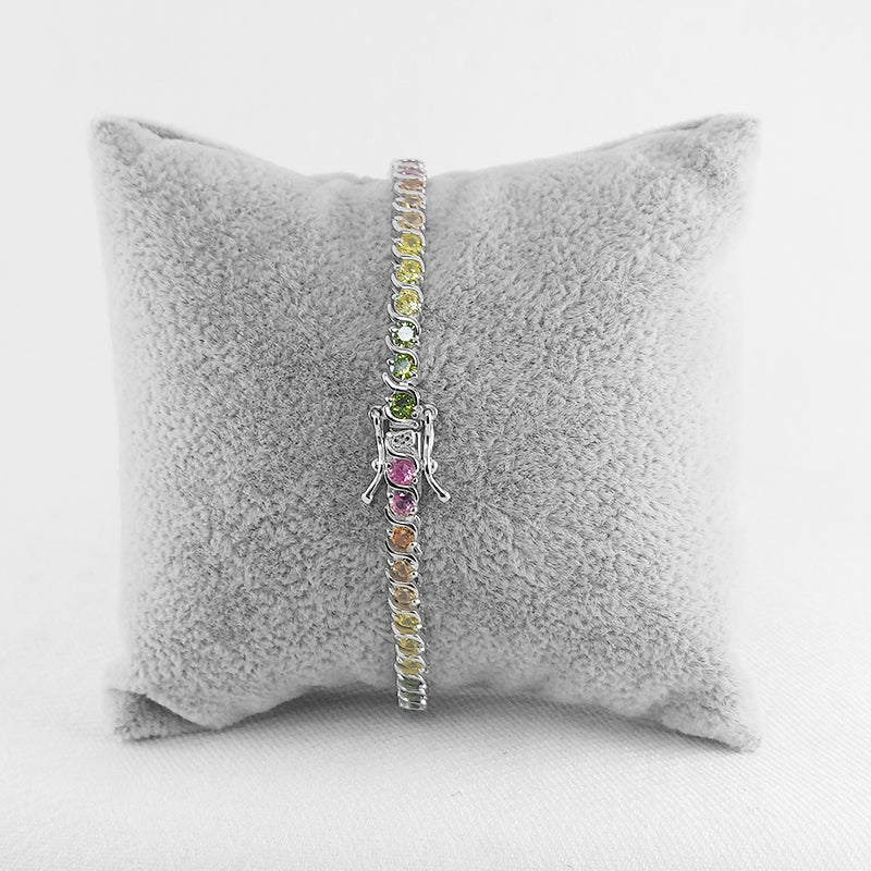 Sterling silver tennis bracelet - rainbow coloured cubic zirconia stones