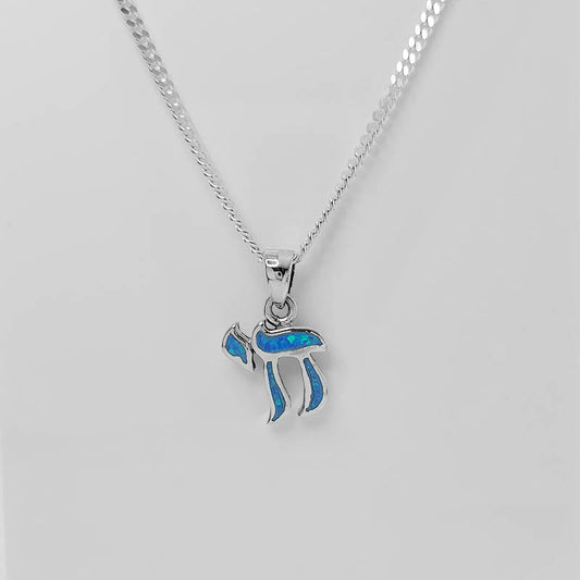 Sterling Silver Chai Pendant With Blue Opal