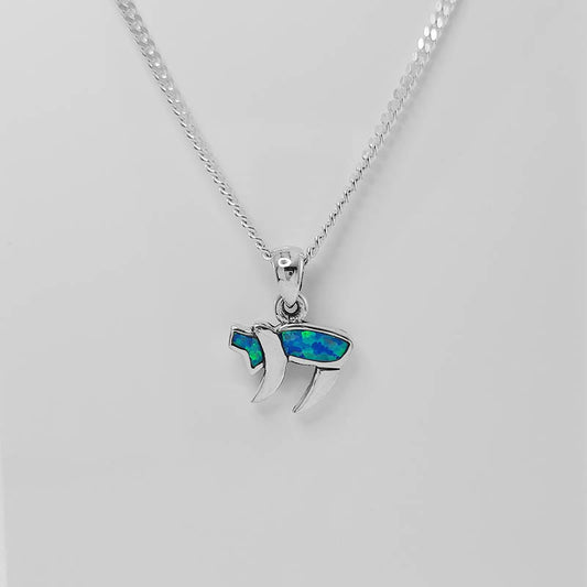 Silver Chai Pendant With A Blue Opal Inlay