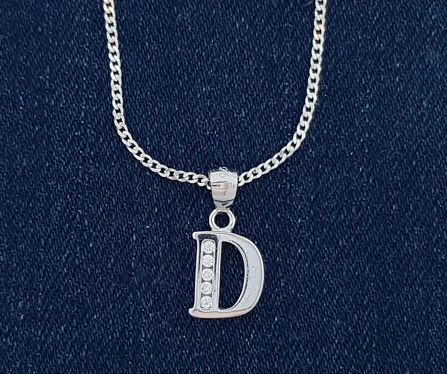 Sterling Silver Initial with Cubic Zirconia Stones- "D" Initial or Letter