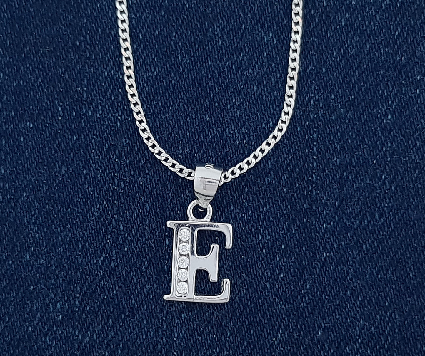 Sterling Silver Initial with Cubic Zirconia Stones- "E" Initial or Letter