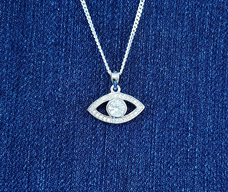 Sterling Silver Evil Eye Pendant with Cubic Zirconia Stones