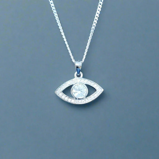 Sterling Silver Evil Eye Pendant with Cubic Zirconia Stones