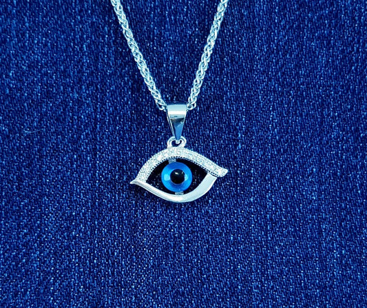 Sterling Silver Evil Eye Pendant with Cubic Zirconia Stones