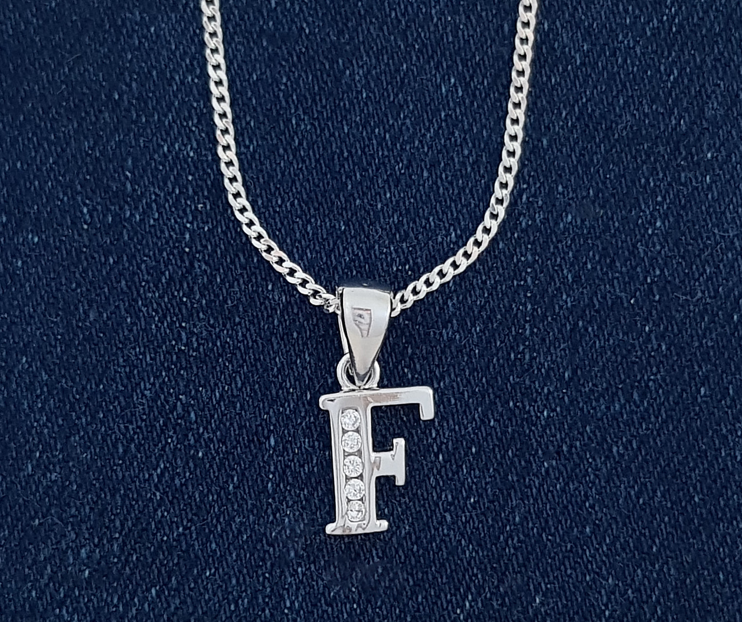 Sterling Silver Initial with Cubic Zirconia Stones- "F" Initial or Letter