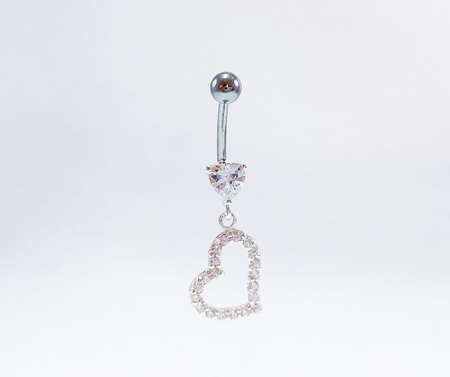 Sterling Silver Belly Ring with Cubic Zirconia Stones. Heart Design