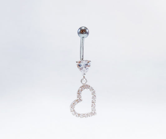 Sterling Silver Belly Ring with Cubic Zirconia Stones. Heart Design