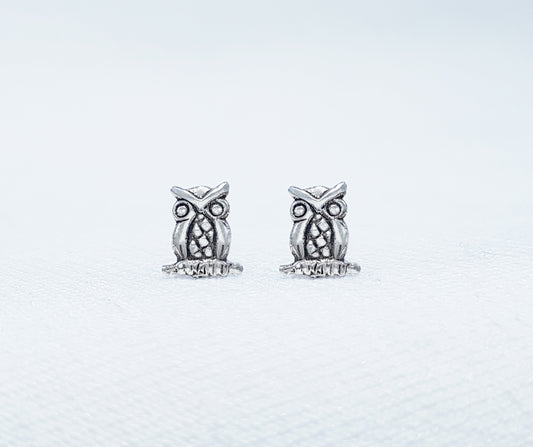 Sterling Silver Owl Stud Earrings