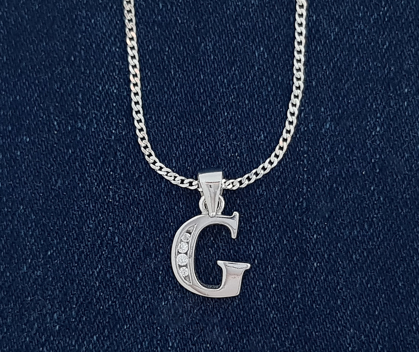 Sterling Silver Initial with Cubic Zirconia Stones- "G" Initial or Letter