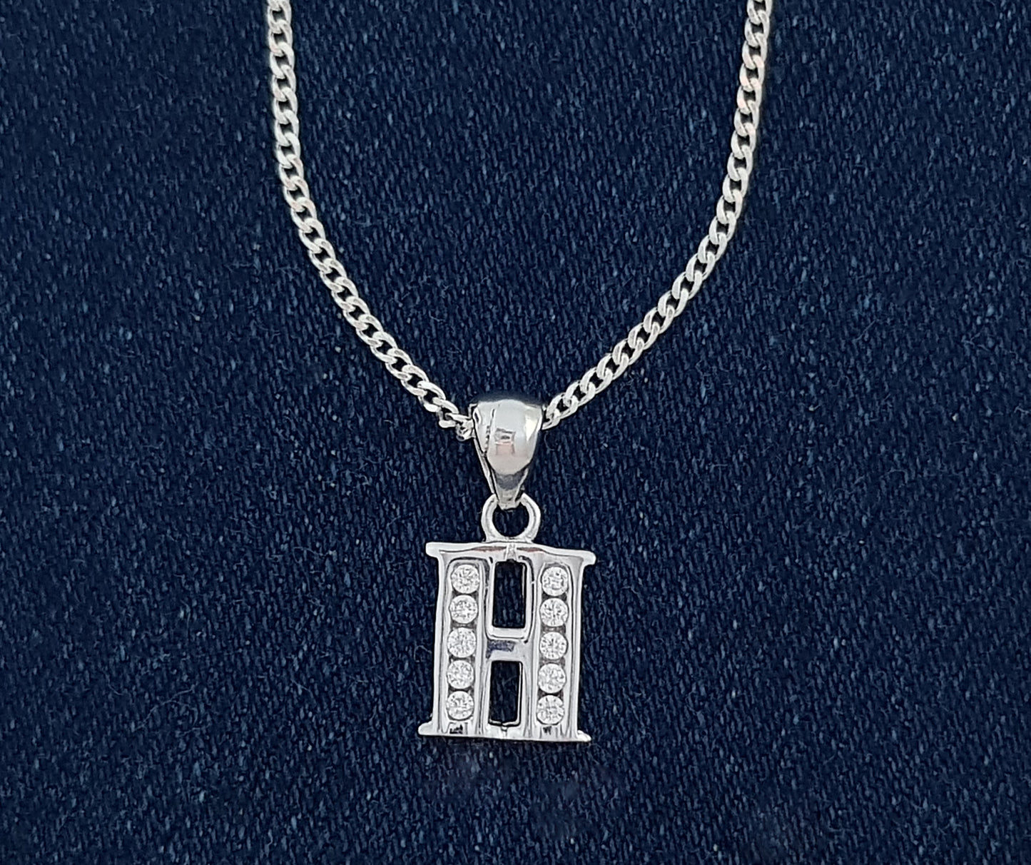 Sterling Silver Initial with Cubic Zirconia Stones- "H" Initial or Letter
