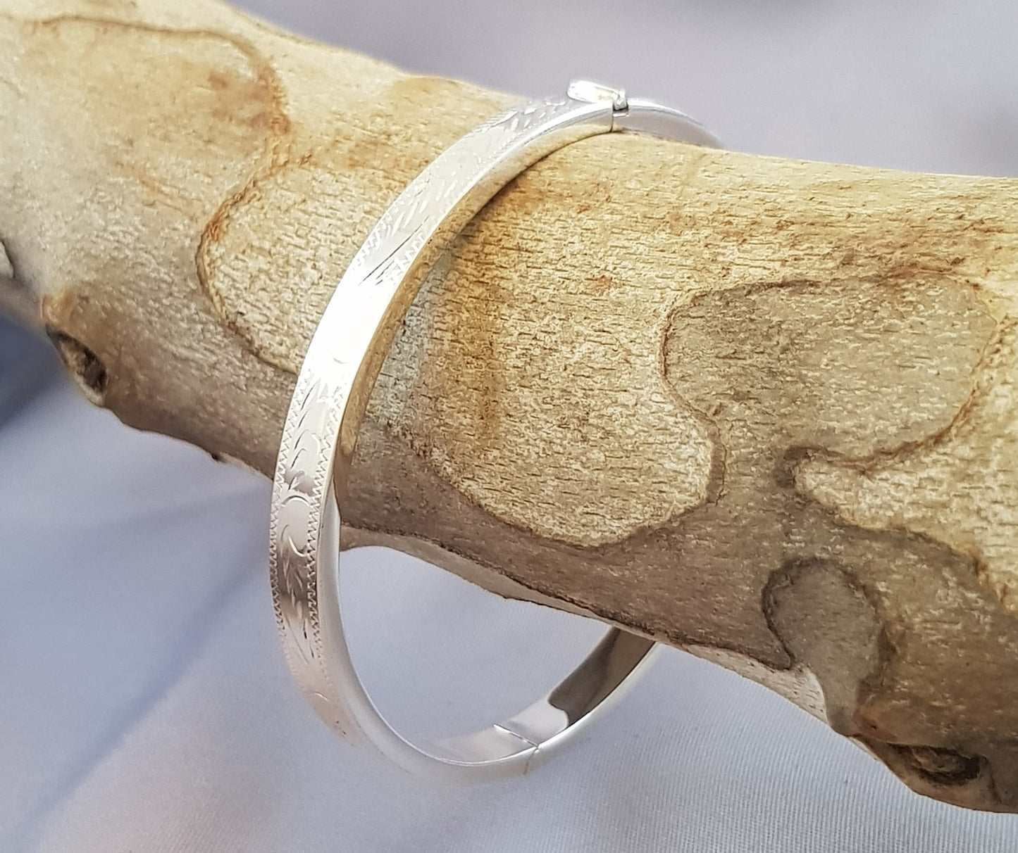 Sterling Silver Square Hollow Hinge Bangle with Beautiful Engraving