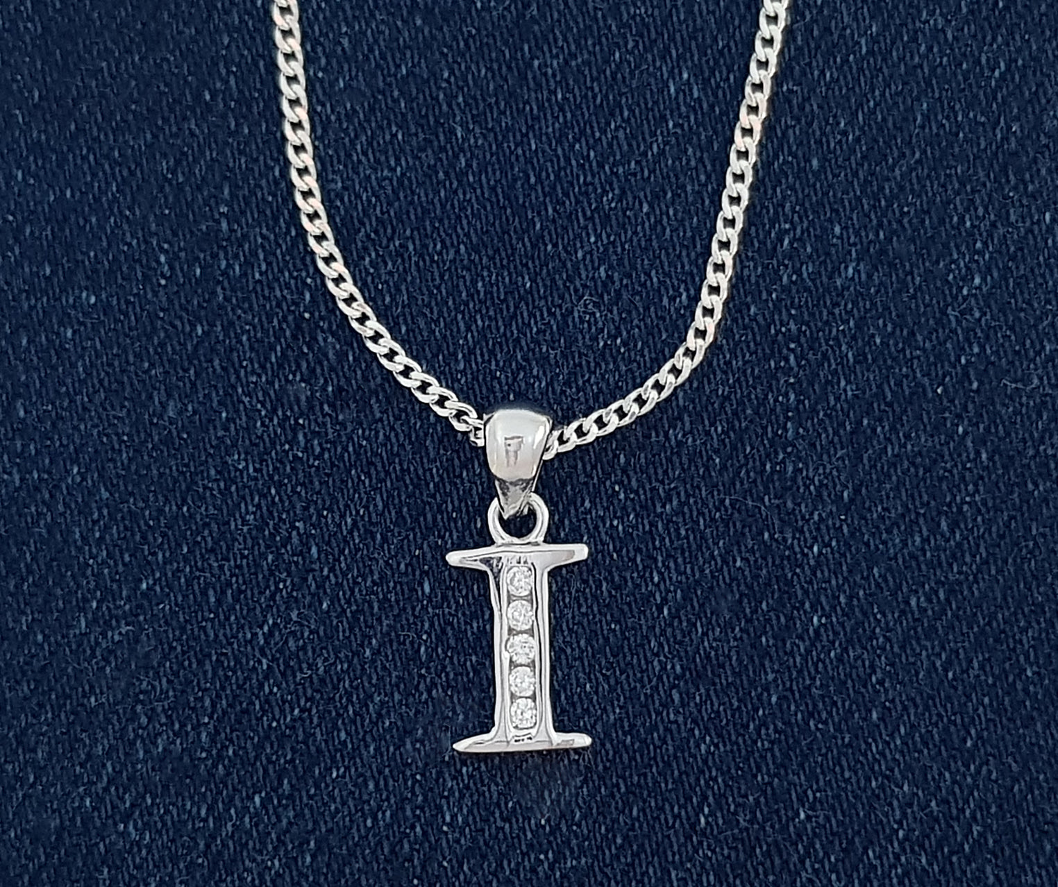 Sterling Silver Initial with Cubic Zirconia Stones- "I" Initial or Letter