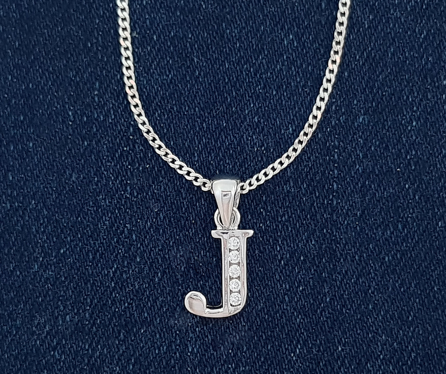 Sterling Silver Initial with Cubic Zirconia Stones- "J" Initial or Letter