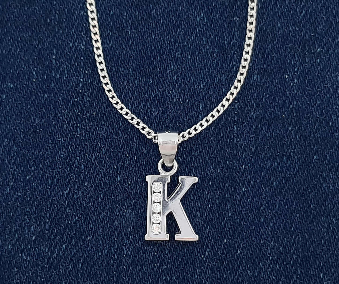Sterling Silver Initial with Cubic Zirconia Stones- "K" Initial or Letter