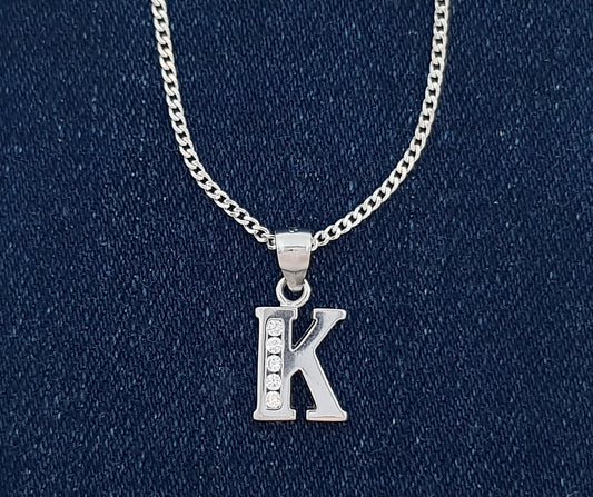 Sterling Silver Initial with Cubic Zirconia Stones- "K" Initial or Letter
