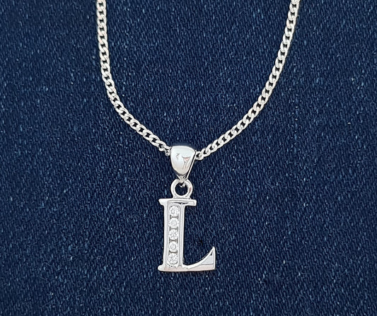 Sterling Silver Initial with Cubic Zirconia Stones- "L" Initial or Letter
