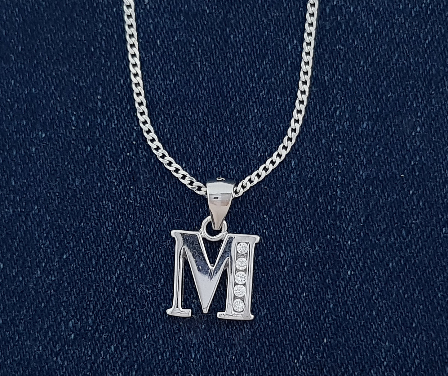 Sterling Silver Initial with Cubic Zirconia Stones- "M" Initial or Letter