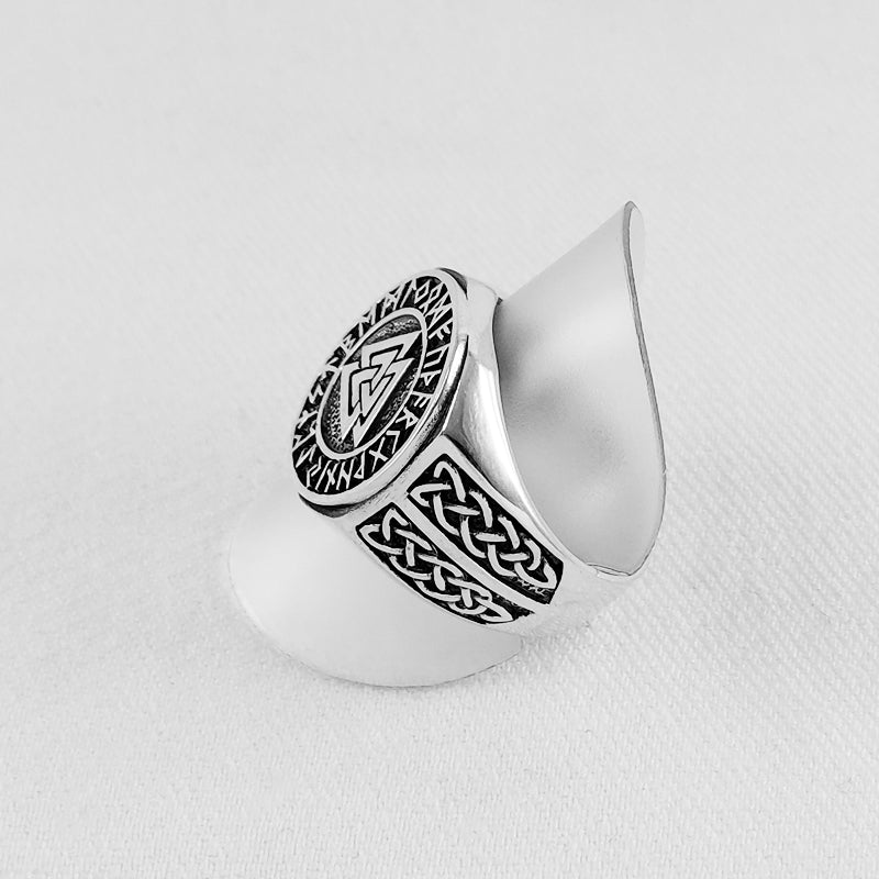 Sterling Silver Viking Valknut and Runes Ring