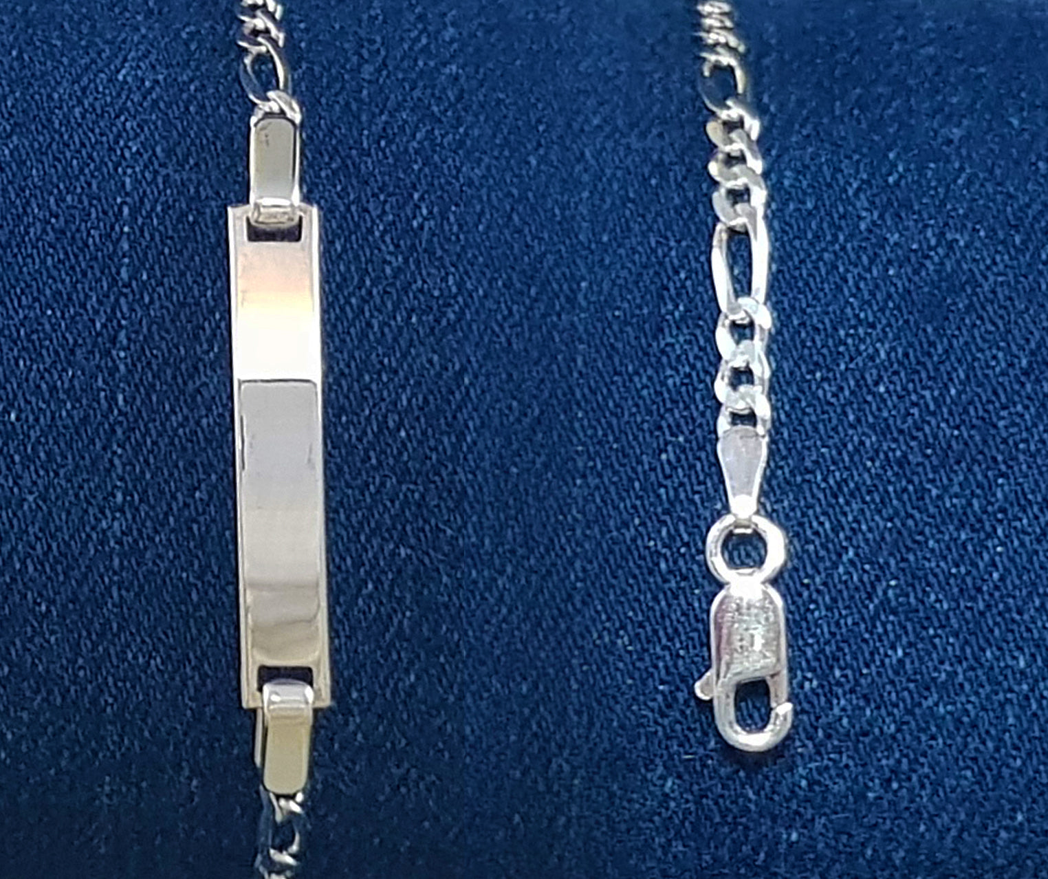 Sterling Silver Men's ID Bracelet. Figaro Chain Style