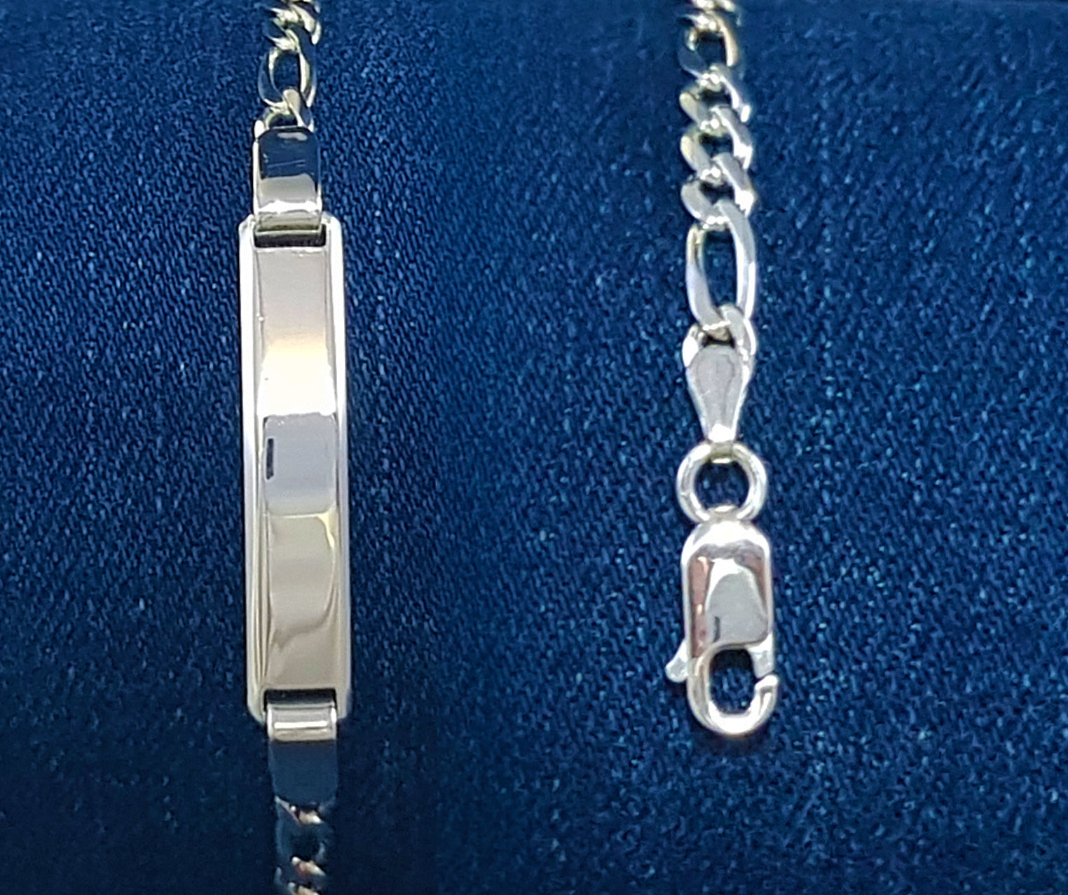 Sterling Silver Men's ID Bracelet. Figaro Chain Style