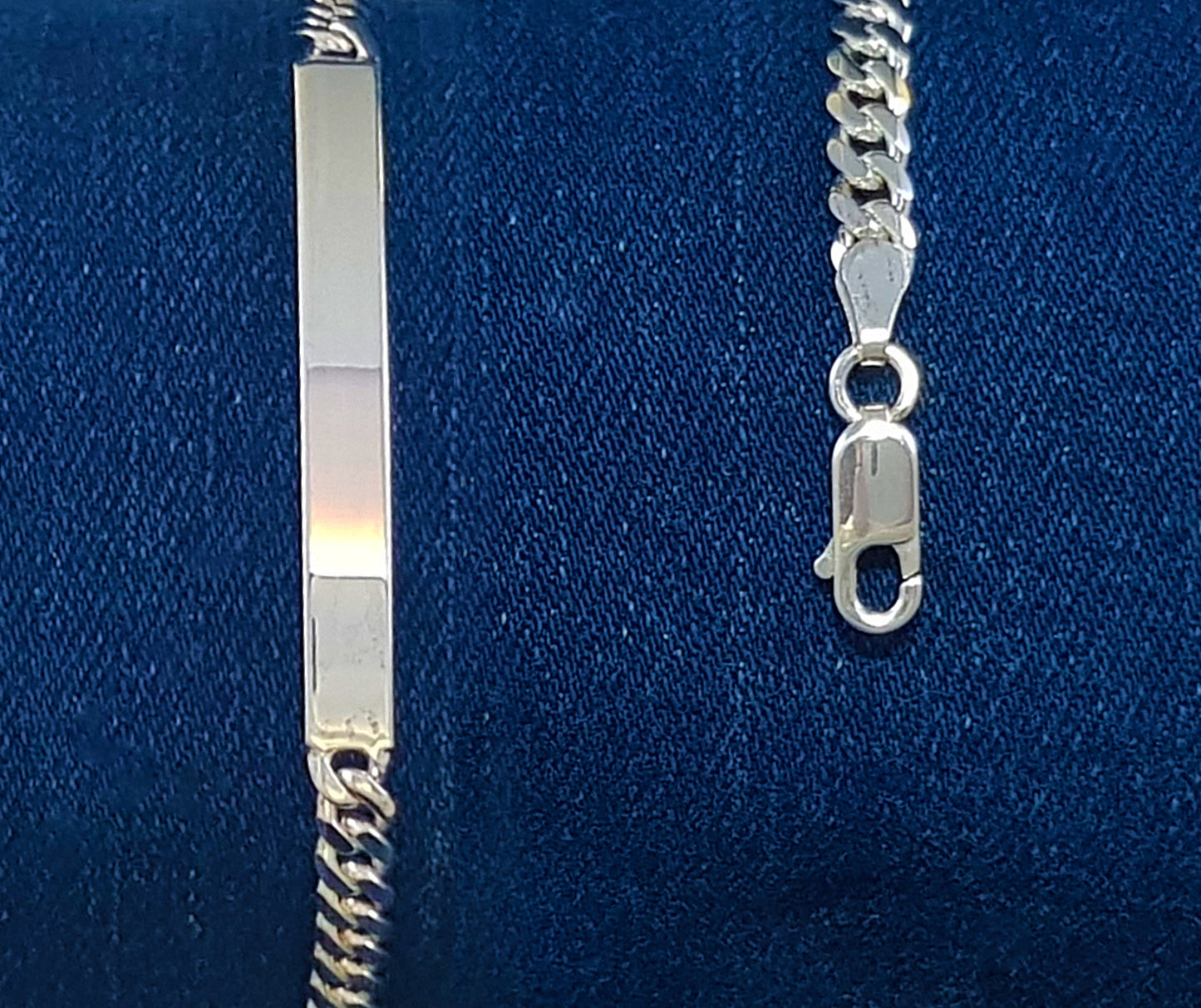 Sterling Silver Men's ID Bracelet. Curb Chain Style