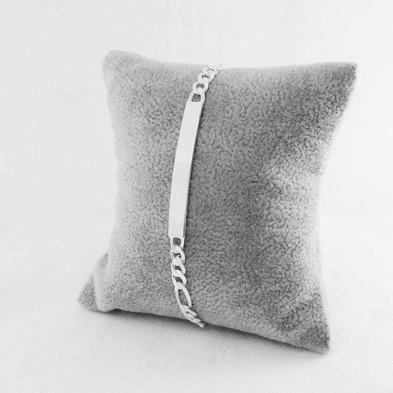 Sterling Silver ID Bracelet. Figaro Link Design