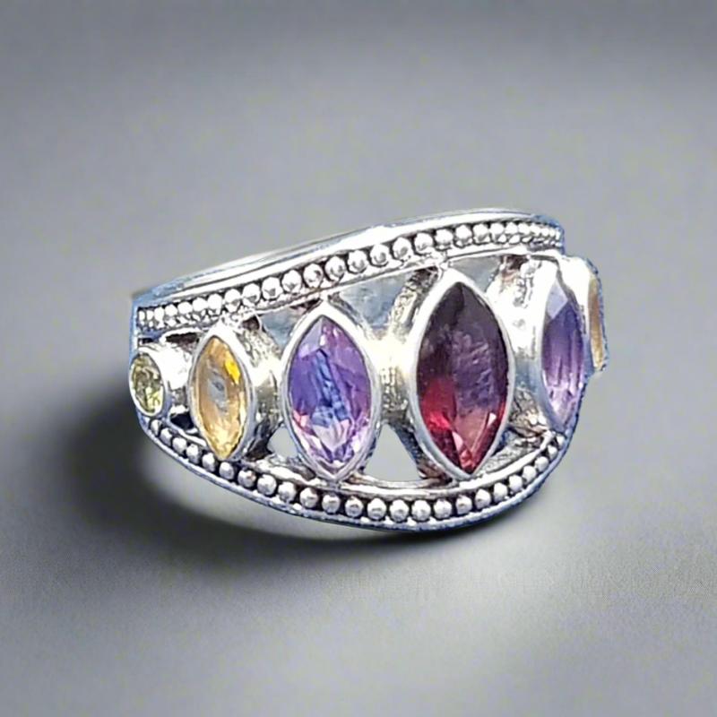 Sterling Silver Ring With Multi-Gemstones