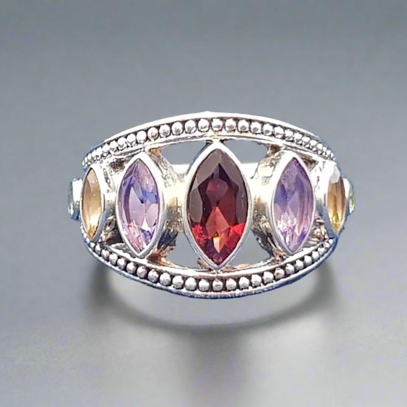 Sterling Silver Ring With Multi-Gemstones