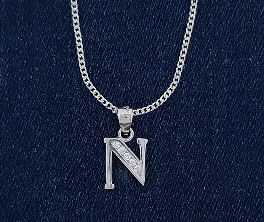 Sterling Silver Initial with Cubic Zirconia Stones- "N" Initial or Letter