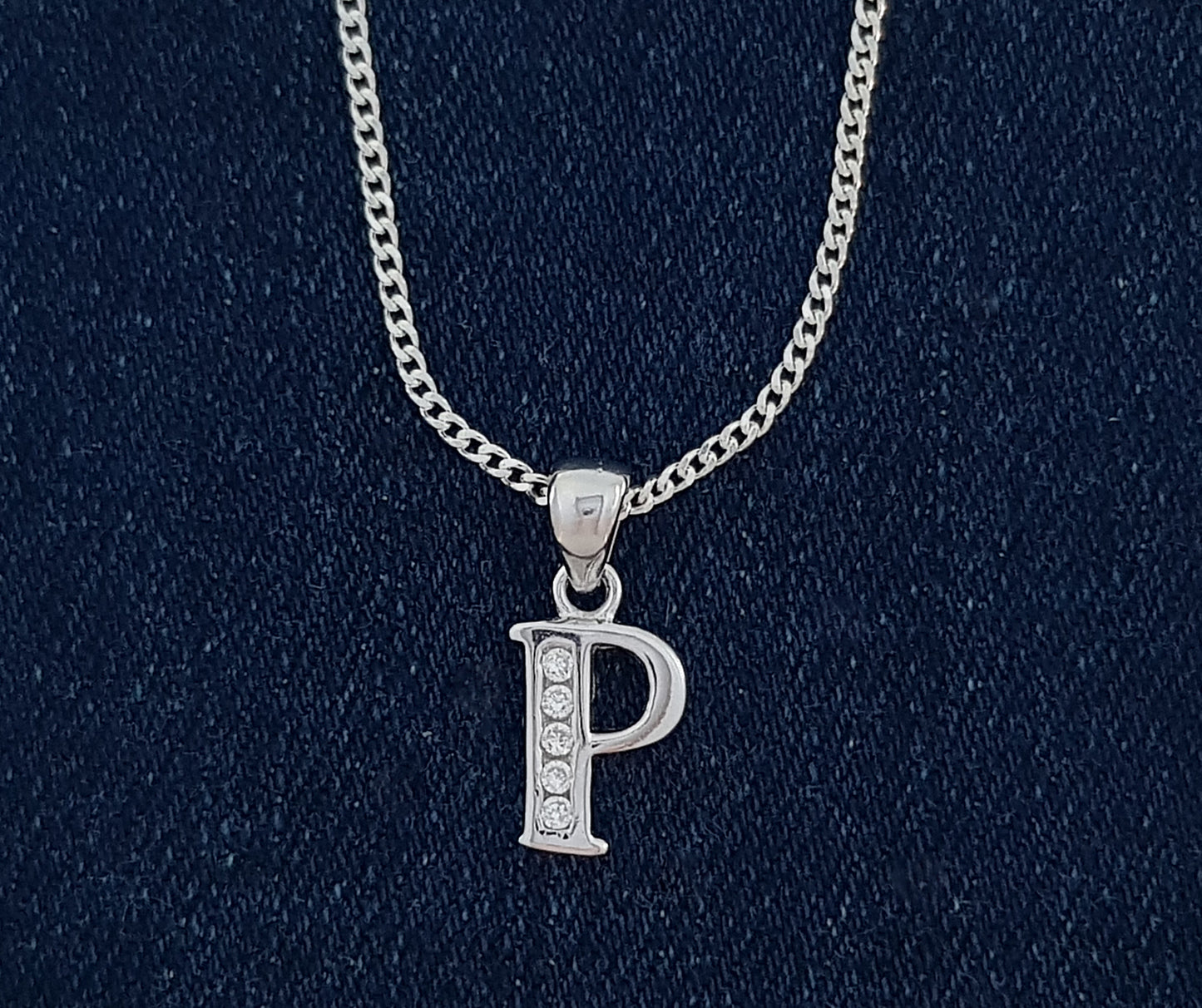 Sterling Silver Initial with Cubic Zirconia Stones- "P" Initial or Letter