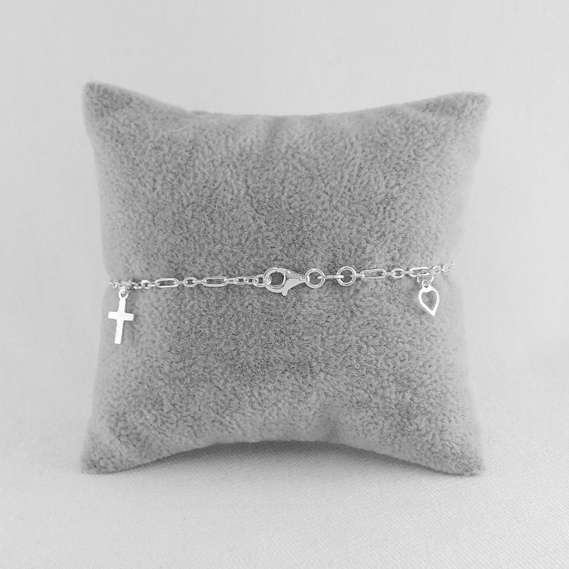 Sterling Silver heart and cross charm bracelet