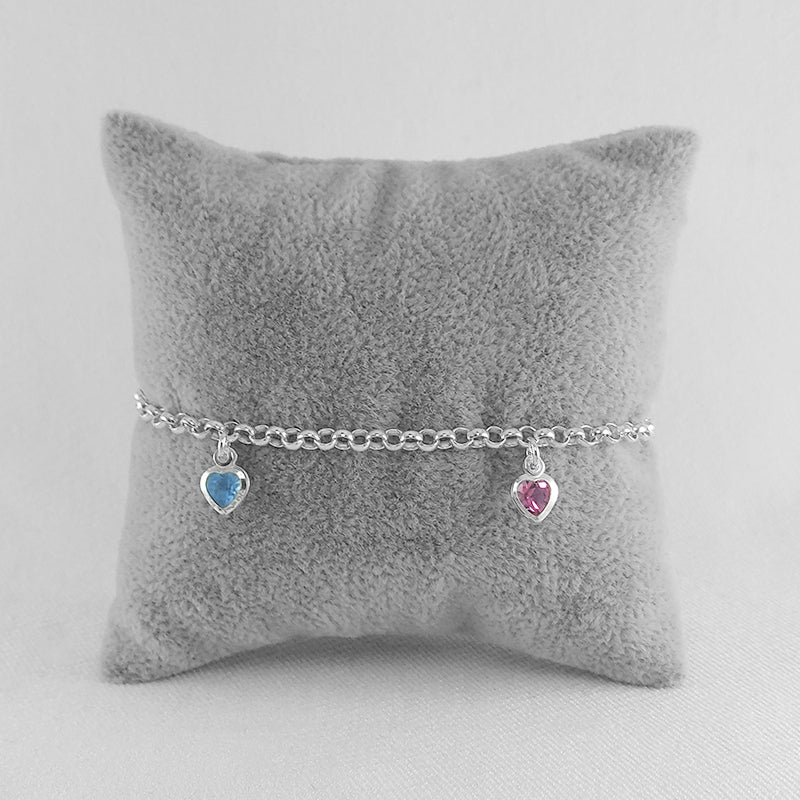 Sterling Silver Heart Bracelet with Multi-Coloured Cubic Zirconia Stones