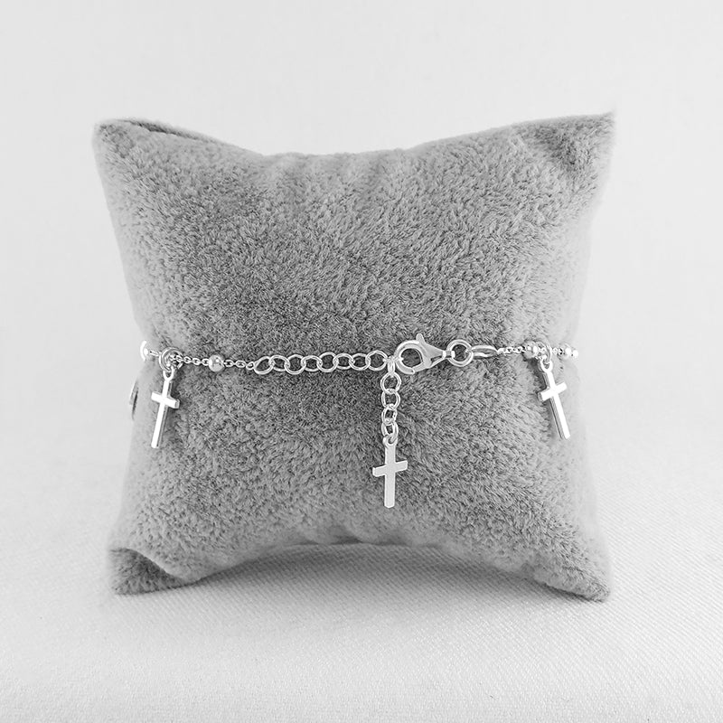 Sterling Silver Miraculous Medal and Cross Bracelet