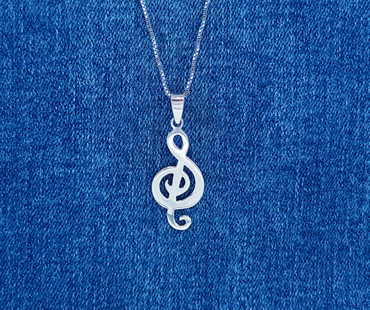 Sterling Silver Treble Clef Music Note Pendant or Charm