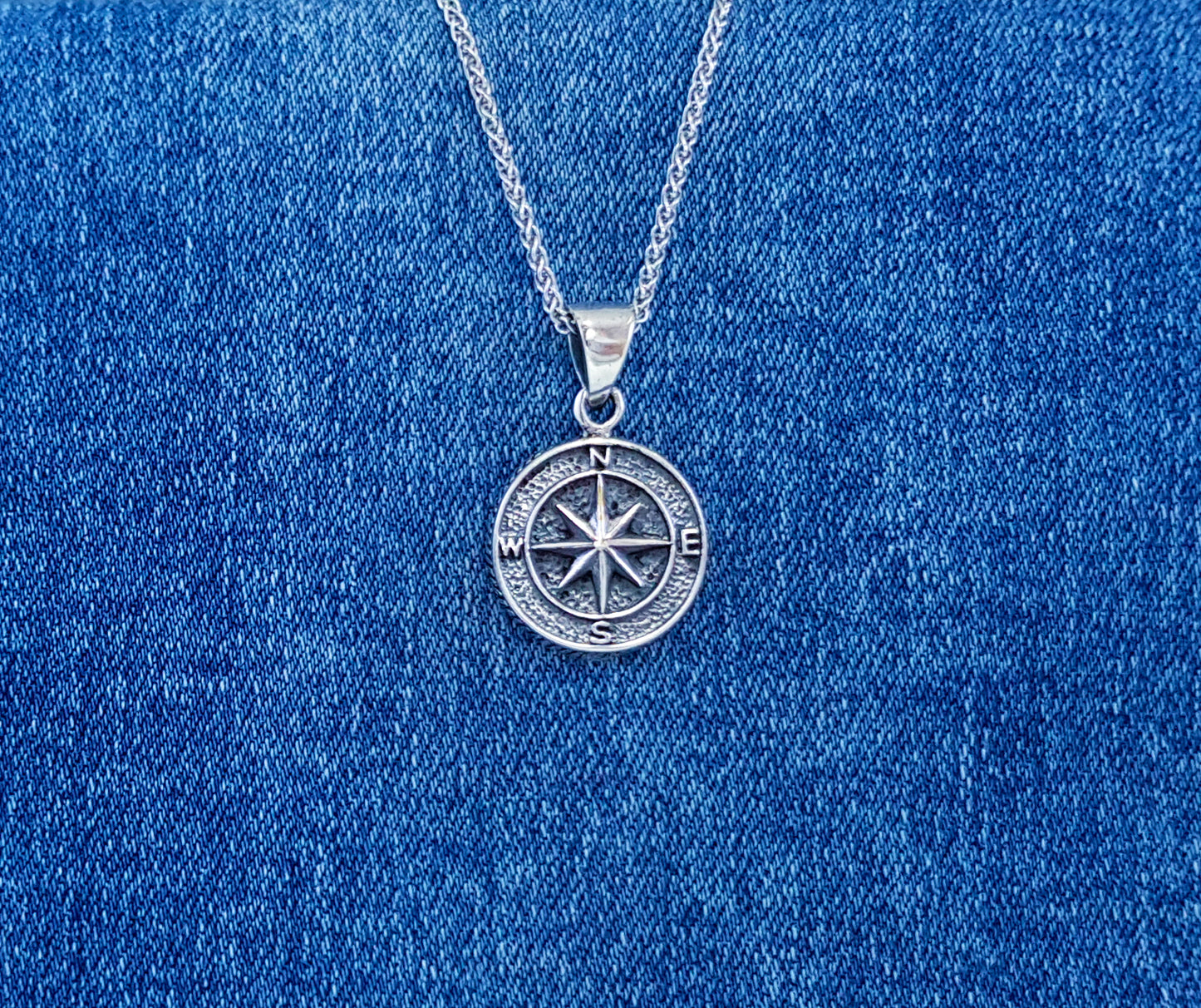 Sterling Silver Compass Pendant.