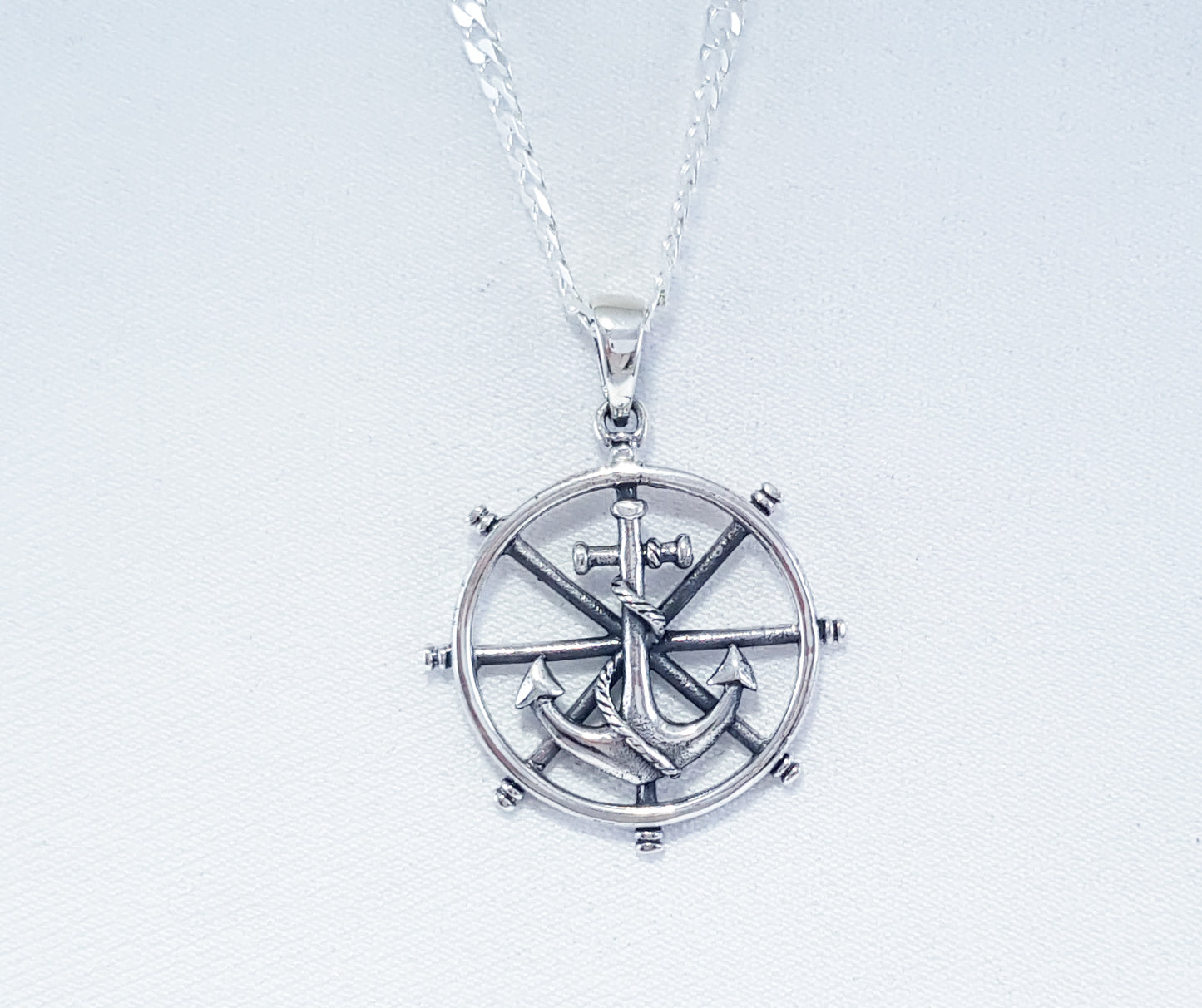 Sterling Silver Helm and Anchor Pendant